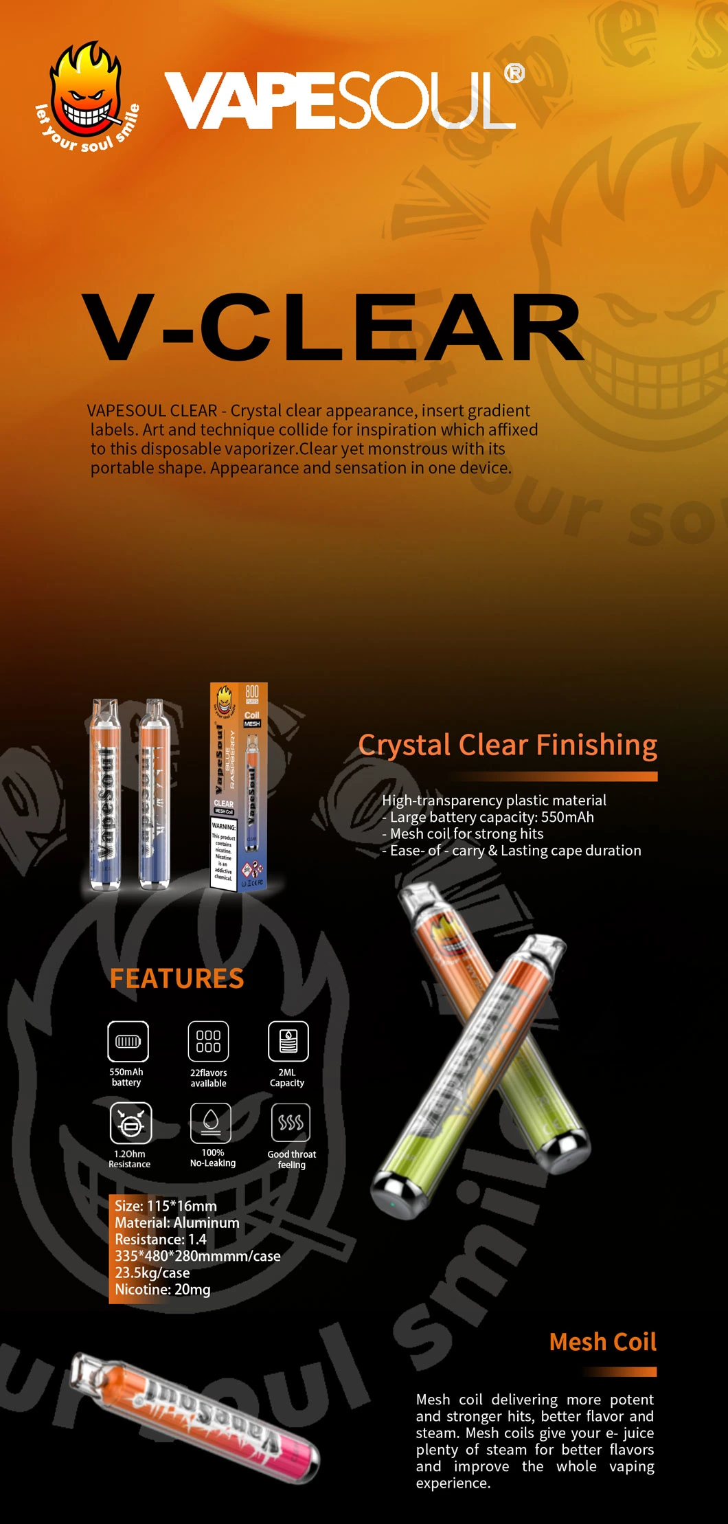 Vapesoul Clear 1200puffs Disposable E-Sigara Vapes Wholesale Vape Factory Prefilled Vape